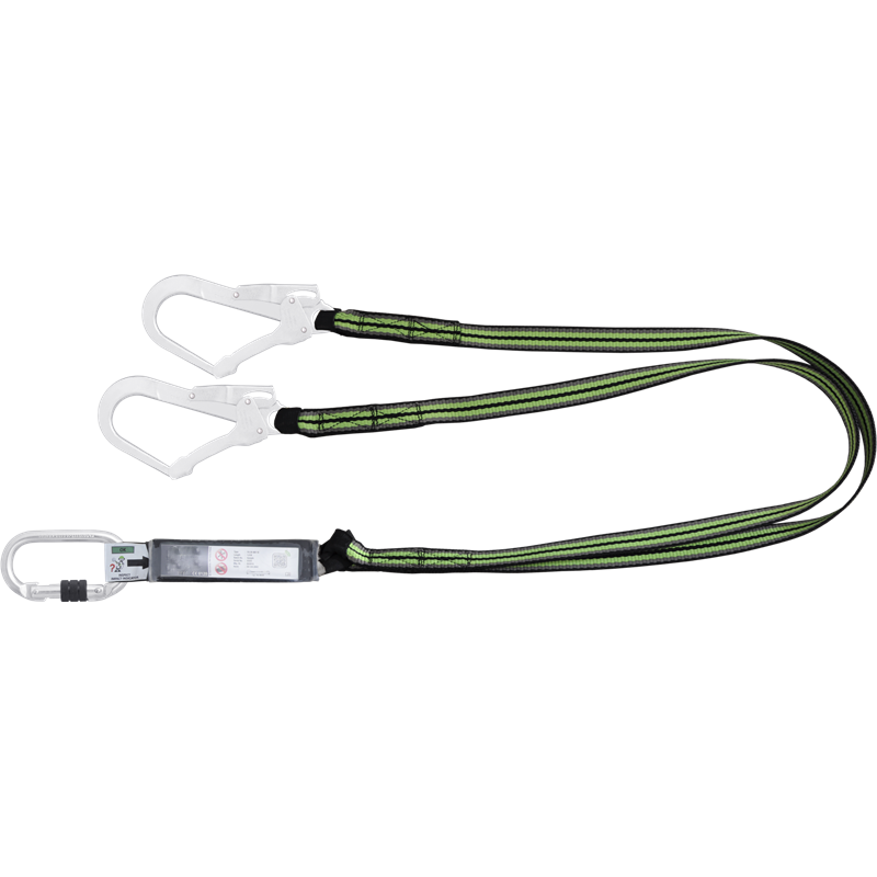 Cordino doppio a cinghia mt.1,80 con assorbitore con 2 moschettoni a pinza